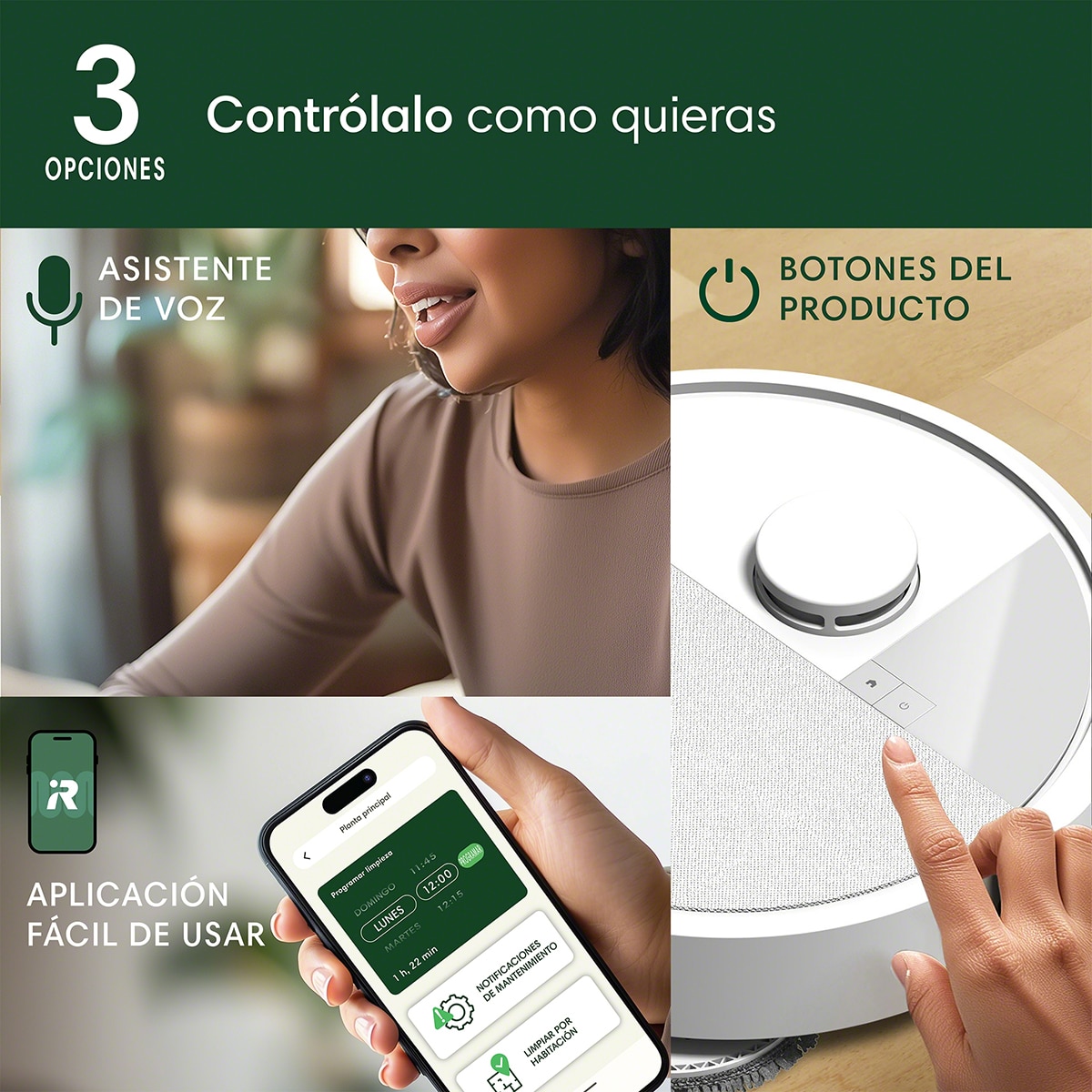 Robot aspirador y friegasuelos Roomba® Plus 405 Combo con Base AutoWash? y mopas giratorias DualClean? elevables con  SmartScrub Blanco-11