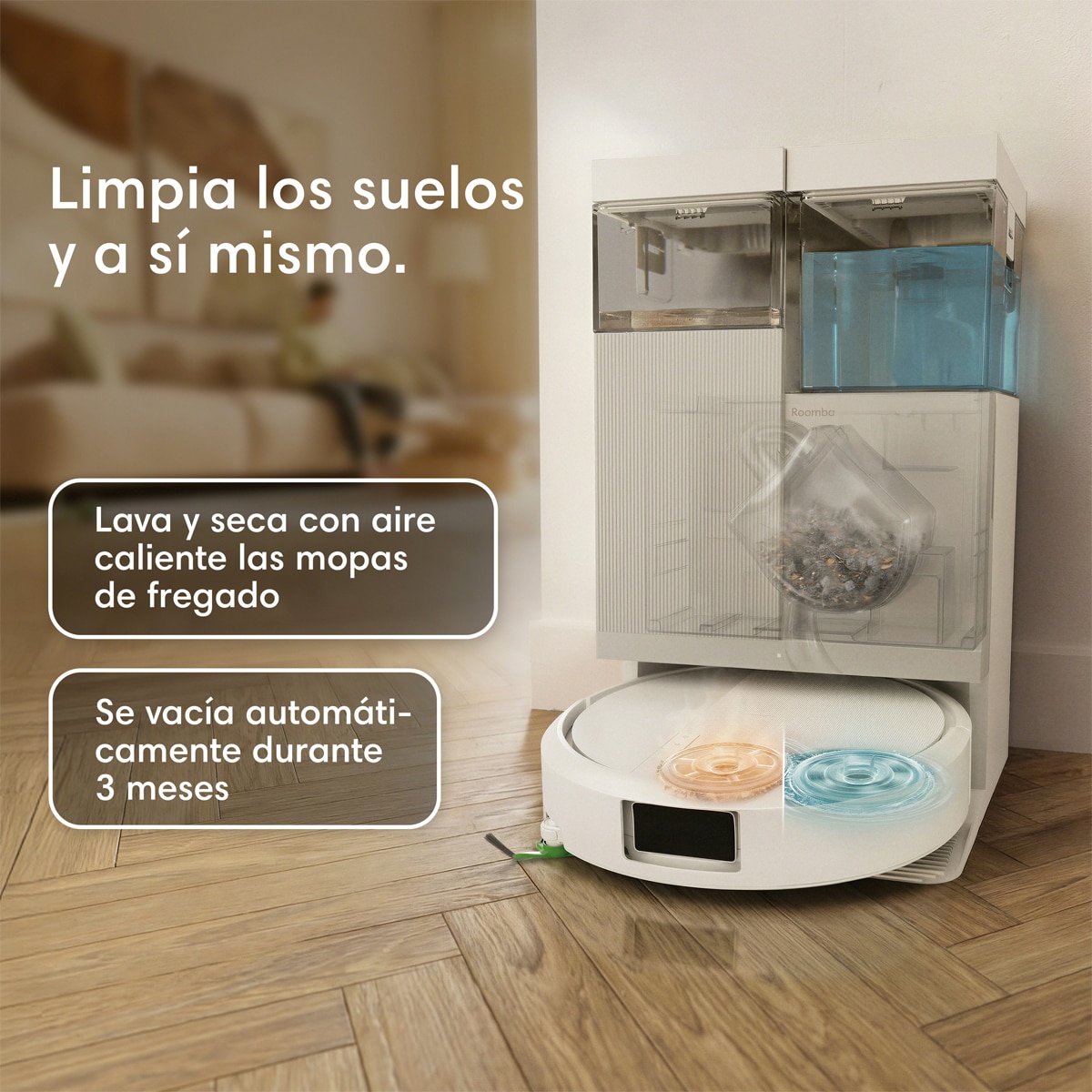 Robot aspirador y friegasuelos Roomba Plus 415 Combo y Base AutoWash multifunción, 20.000Pa, Mopas DualClean Elevables y secado con calor Blanco-3