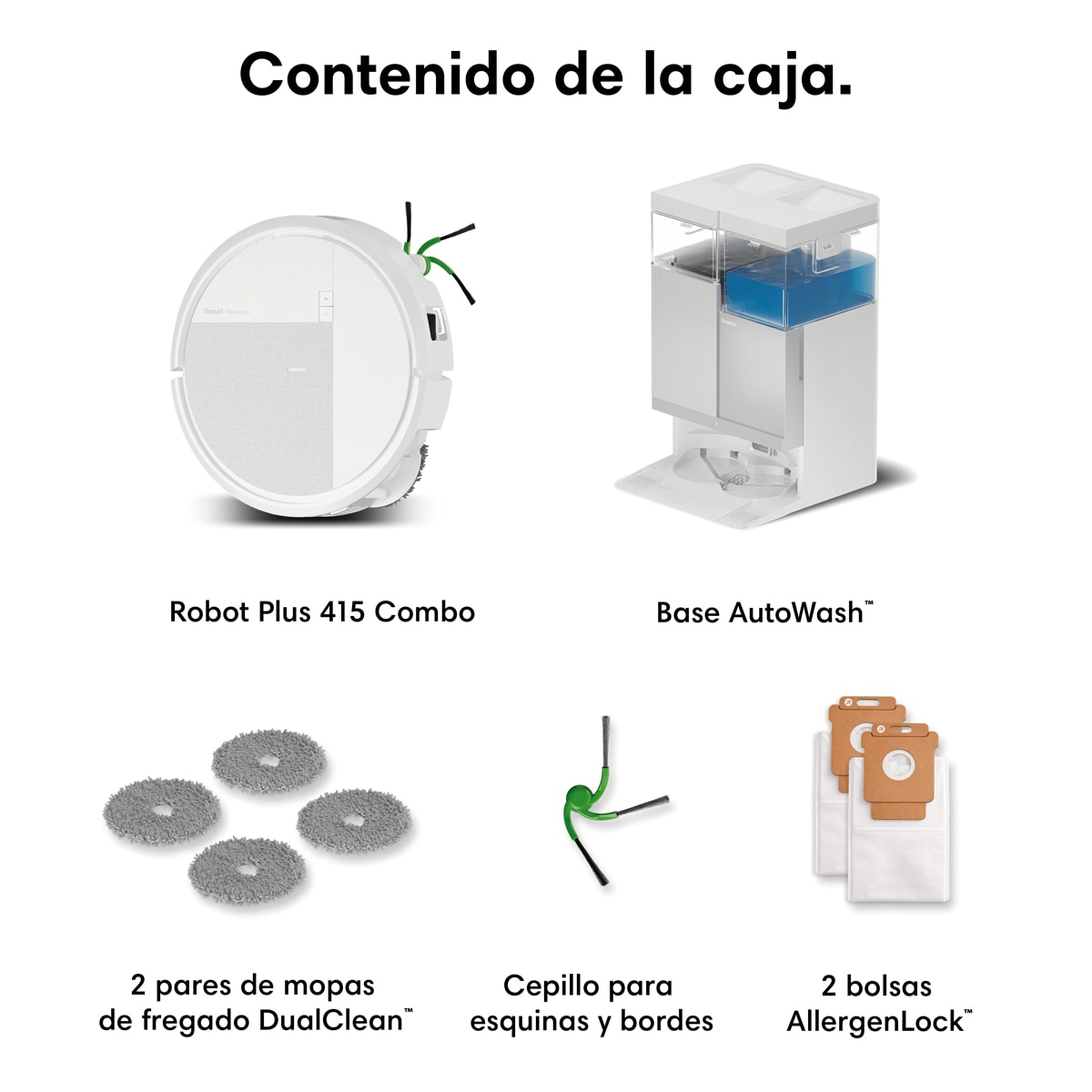 Robot aspirador y friegasuelos Roomba Plus 415 Combo y Base AutoWash multifunción, 20.000Pa, Mopas DualClean Elevables y secado con calor Blanco-10