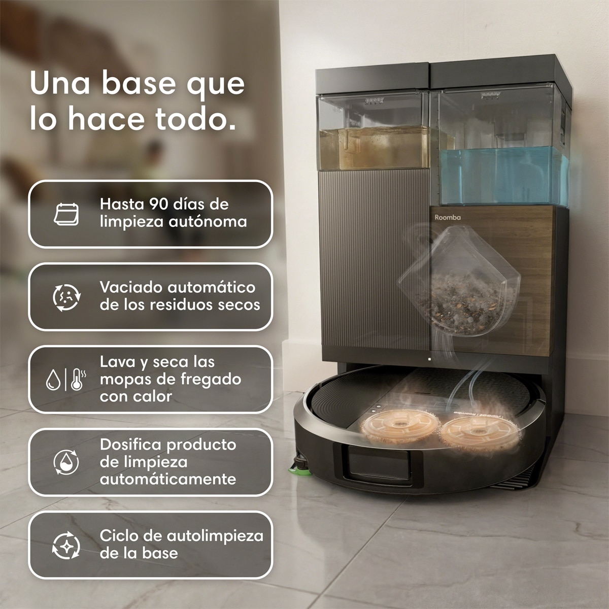 Robot aspirador y friegasuelos Roomba® Plus 575 Combo Base AutoWash multifunción, 25.000Pa, Lava y seca con calor, IA PrecisionVision™ Negros-4