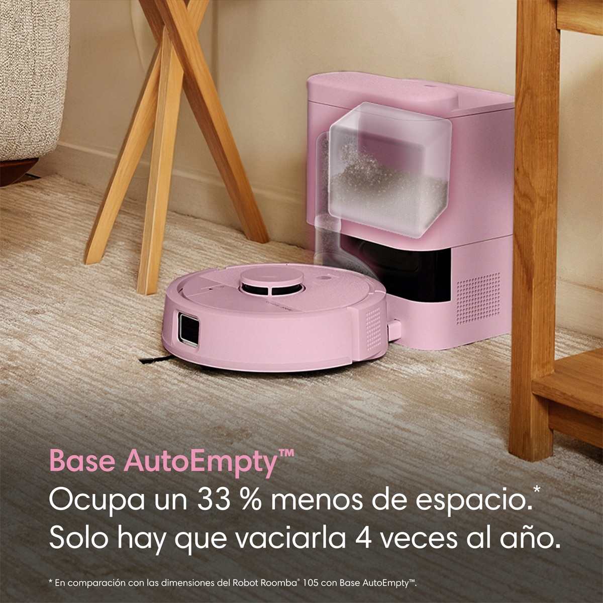 Robot aspirador Roomba® Mini con Base AutoEmpty™ con 90 días de autovaciado y 7.000 Pascales - Rosa Rosa-10