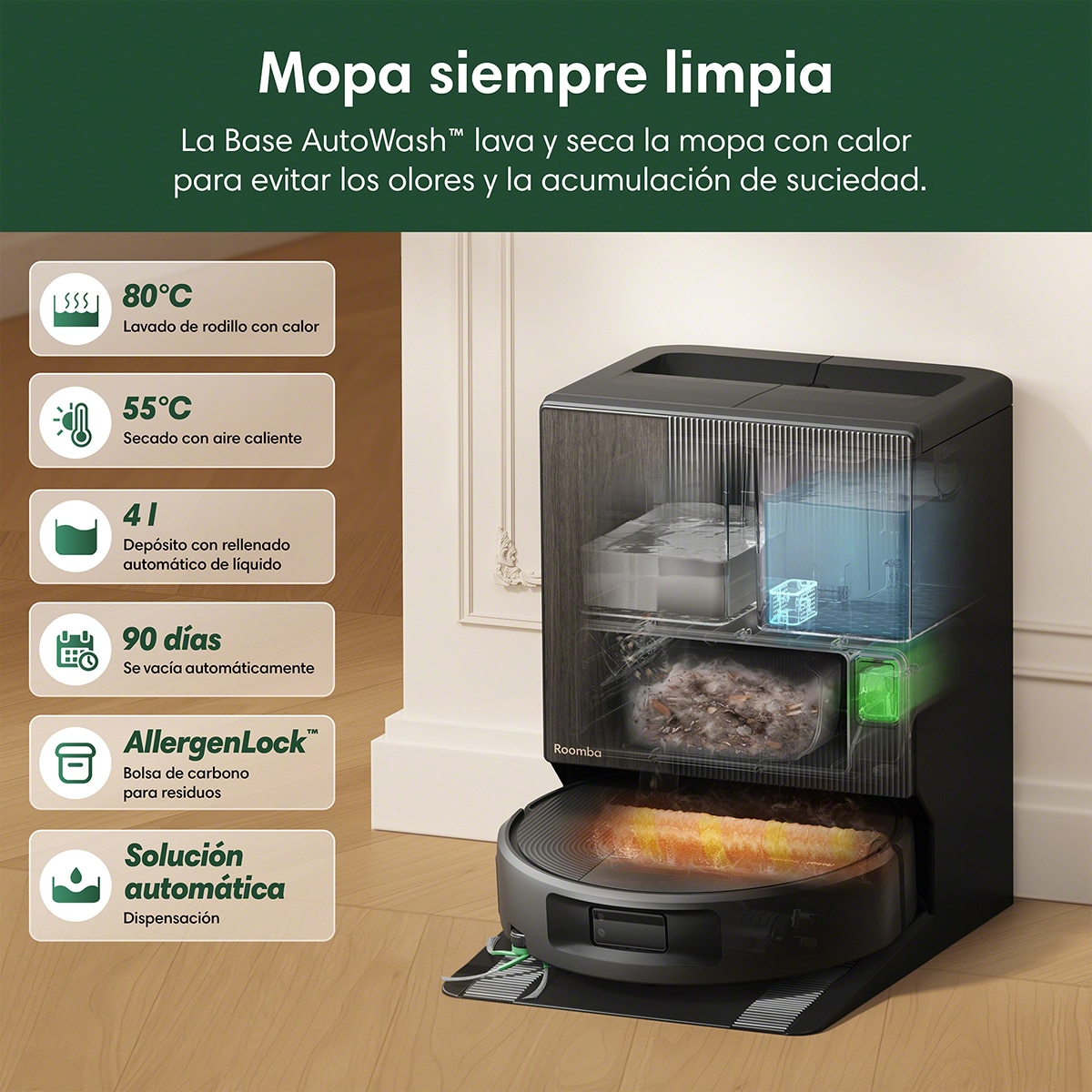 Robot aspirador y friegasuelos Roomba® 876 Combo + Base AutoWash™ con limpieza con vapor y 35.000 Pascales - Negro Negro-11