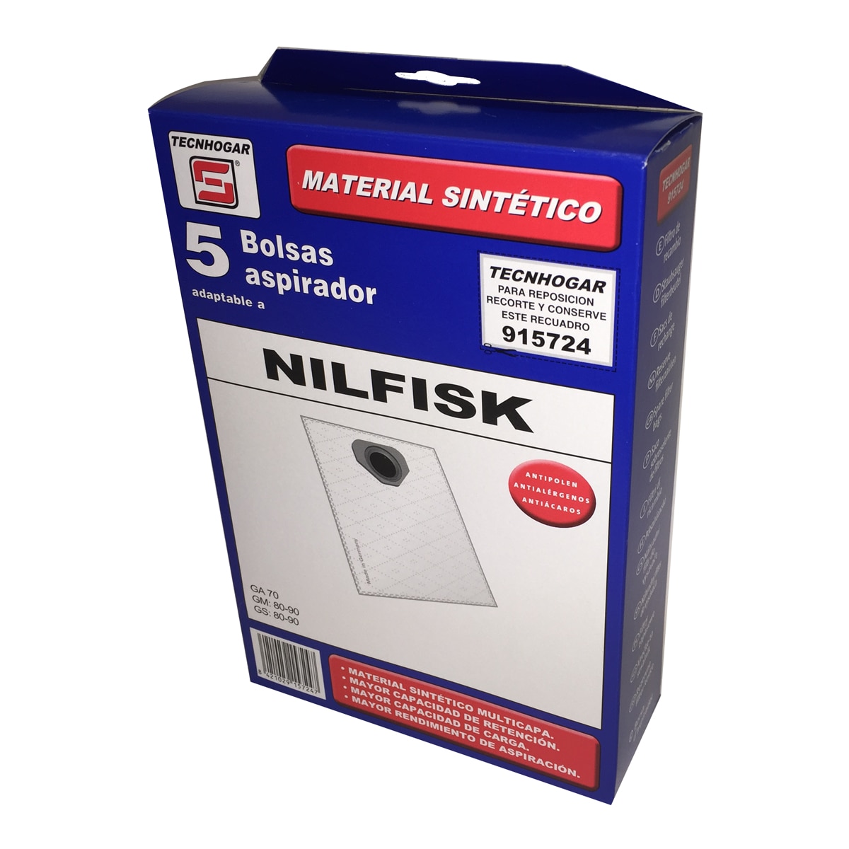 Pack de 5 bolsas de aspirador Tecnhogar adaptable Nilfisk GS 80-90, GM 80 y GA 70 2