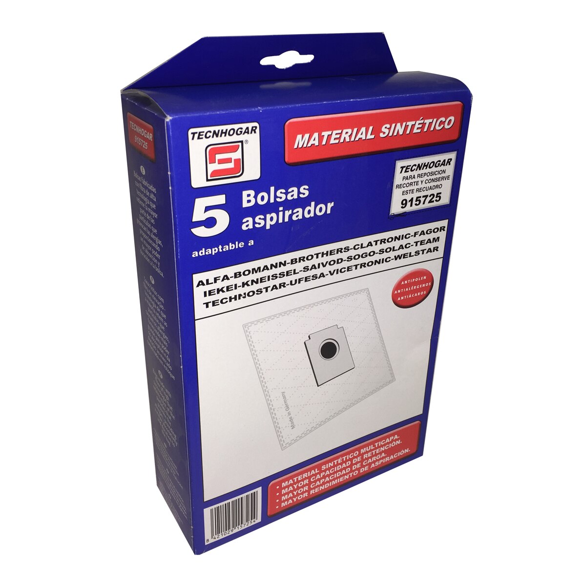 Pack de 5 bolsas de aspirador Tecnhogar adaptable Solac, Ufesa 2