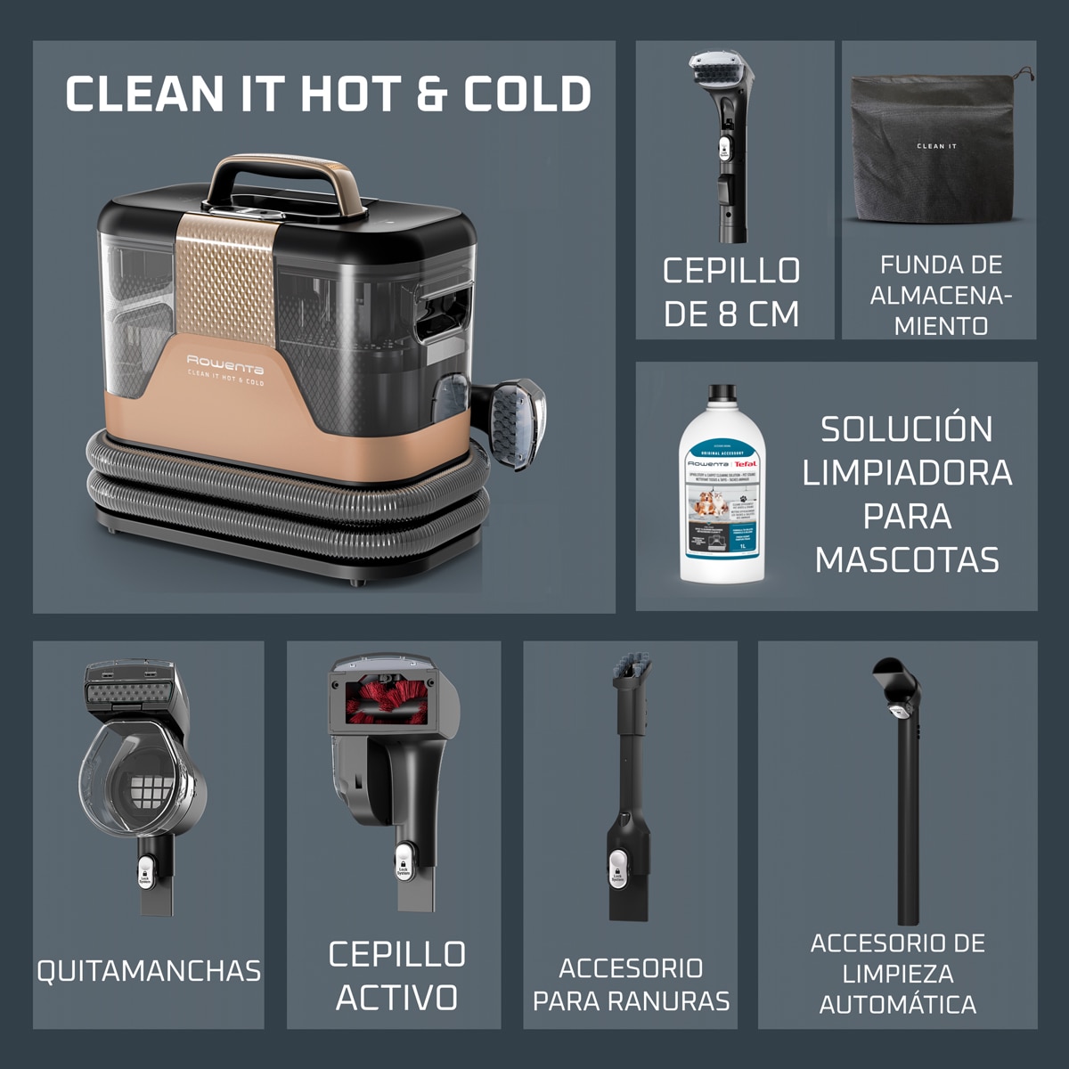 Aspirador Quitamanchas Rowenta Clean It Hot & Cold IN7021 pulveriza, friega y aspira Cobre-7