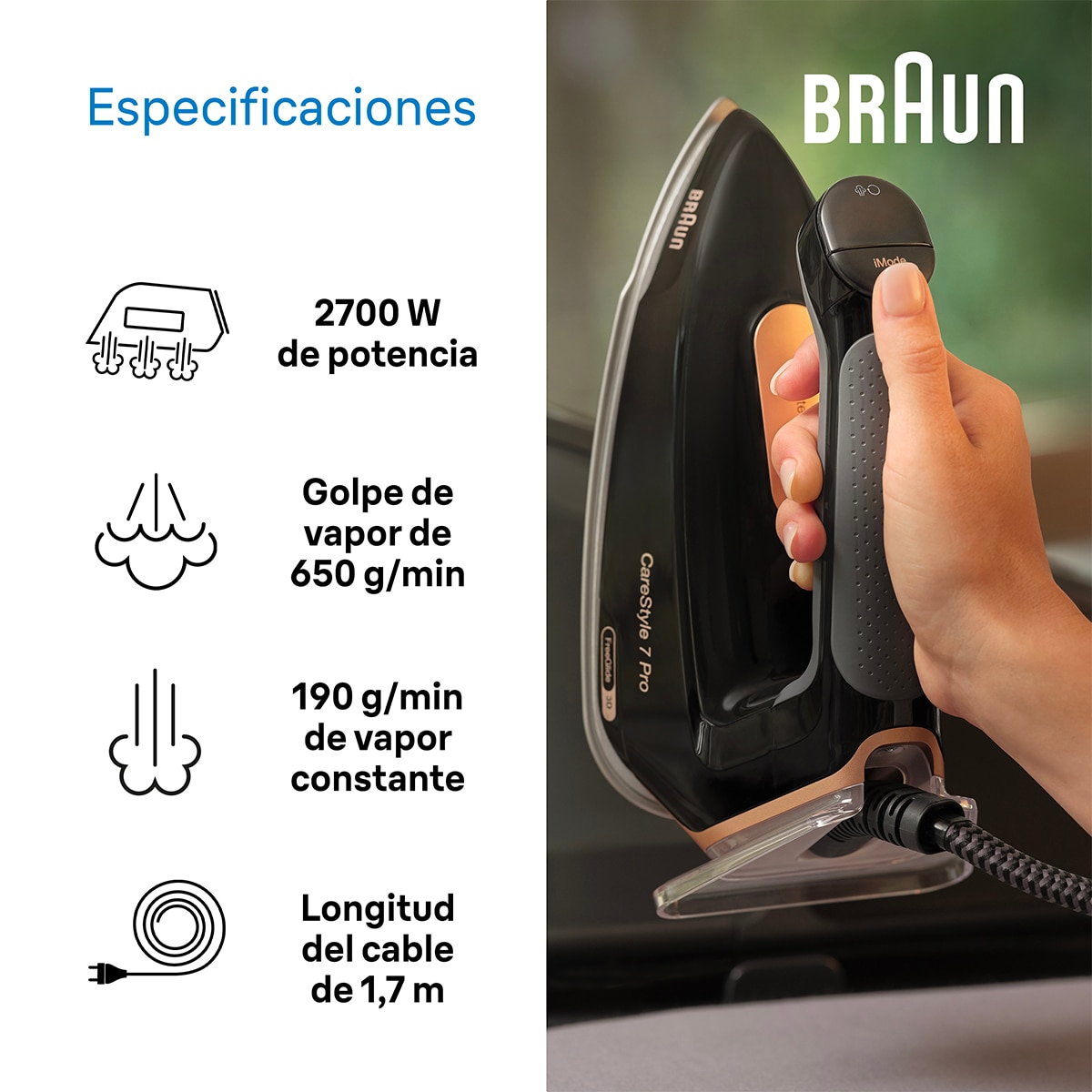 Imagen 4 de Centro de planchado Braun CareStyle 7 Pro IS7286BK con golpe de vapor superpotente - Negro / Cobre Negro / Cobre