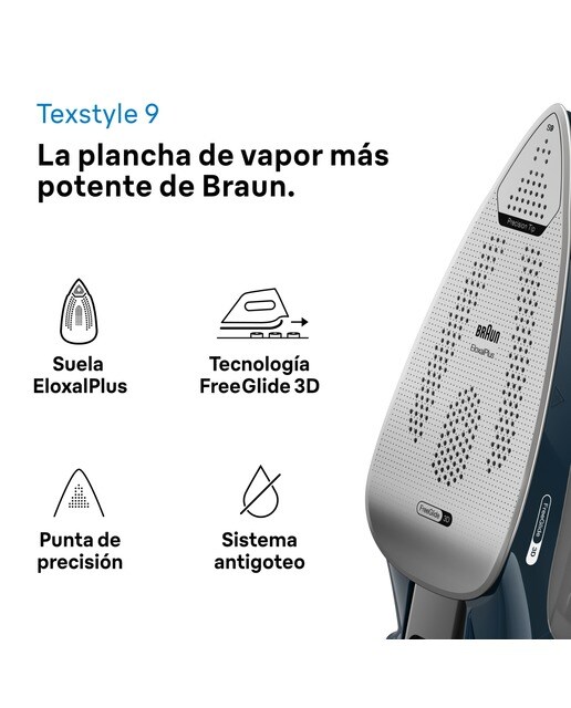 Imagen 4 de Plancha de vapor Braun TexStyle 9 SI9682DB con golpe de vapor extra potente y sistema recolector de cal - Azul oscuro Azul oscuro