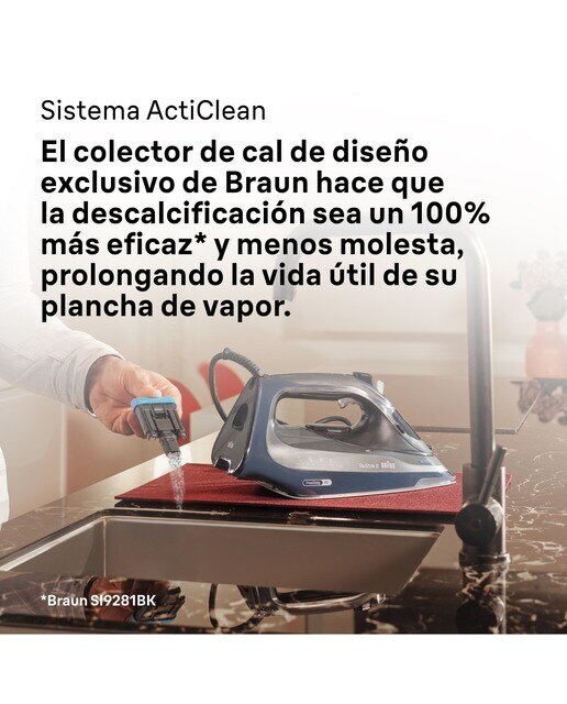 Imagen 7 de Plancha de vapor Braun TexStyle 9 SI9682DB con golpe de vapor extra potente y sistema recolector de cal - Azul oscuro Azul oscuro
