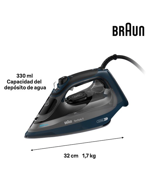 Imagen 8 de Plancha de vapor Braun TexStyle 9 SI9682DB con golpe de vapor extra potente y sistema recolector de cal - Azul oscuro Azul oscuro