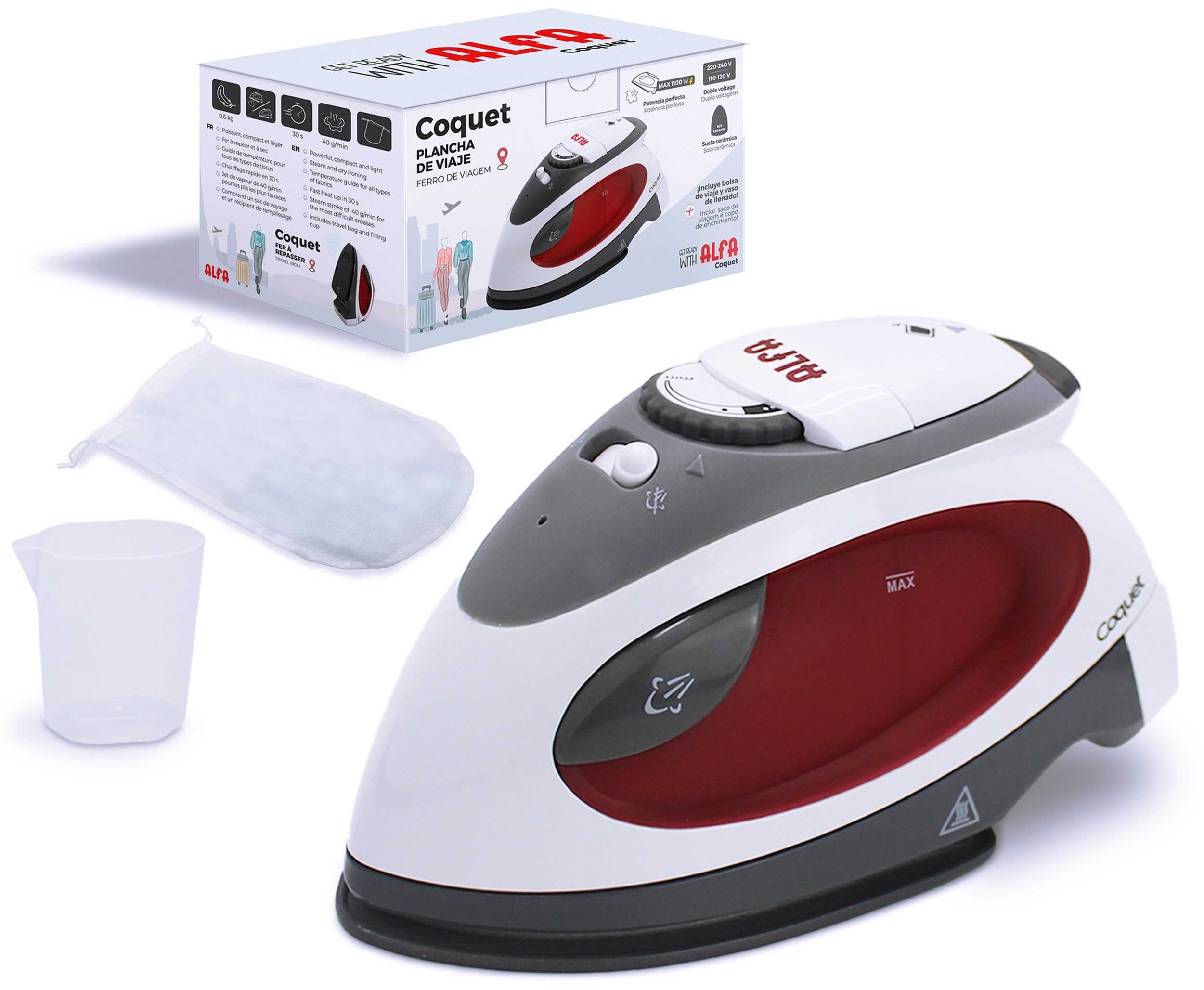 Plancha de viaje Alfa Coquet con bolsa de viaje y vaso de llenado - Blanco / Rojo Blanco / Rojo-7