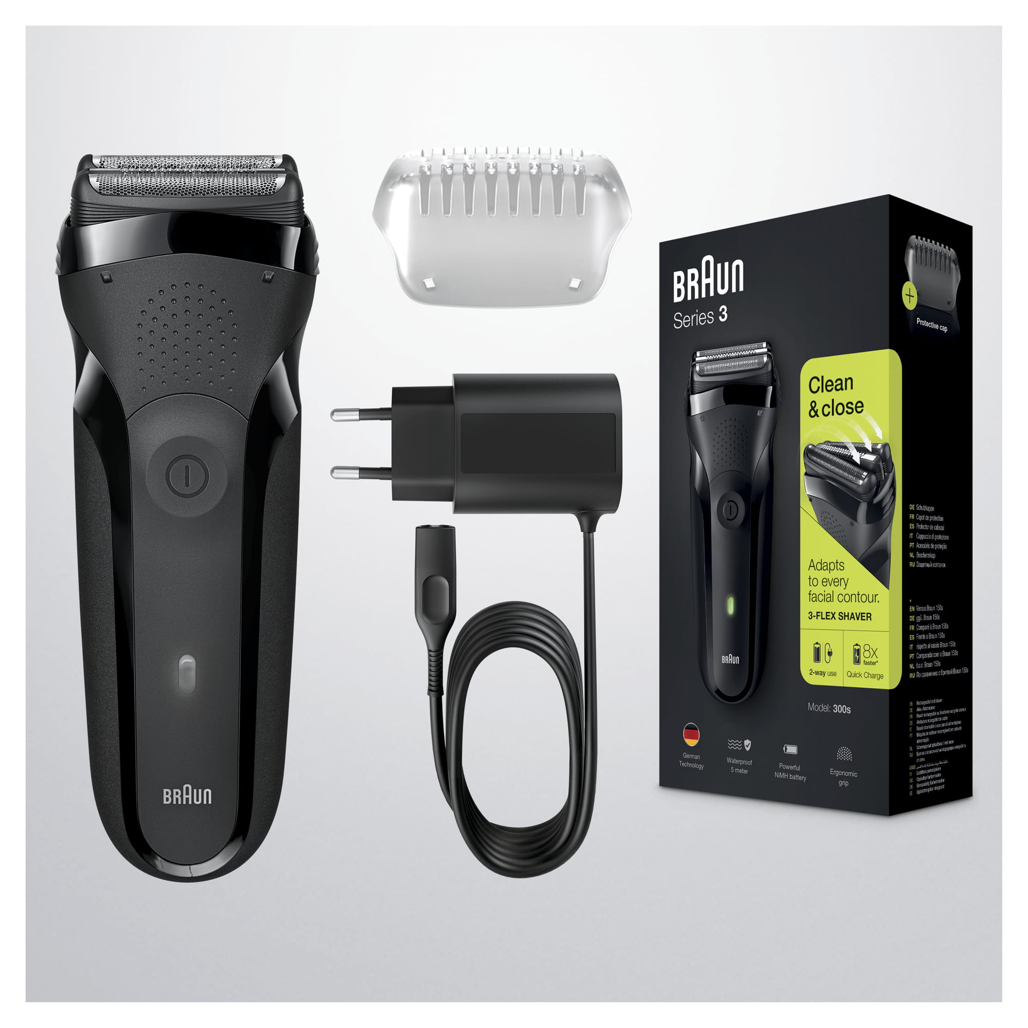 Afeitadora eléctrica Braun Series 3 300 con 3 láminas flexibles, inalámbrica Negro-6