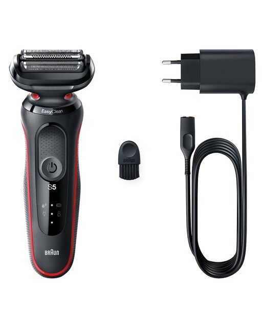 Afeitadora eléctrica Braun Series 5 51-R1000s, EasyClean, uso en seco y en mojado Negro / Rojo-1