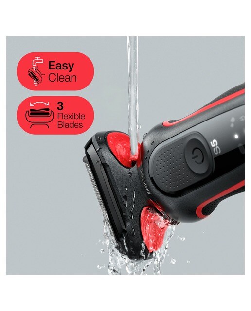 Afeitadora eléctrica Braun Series 5 51-R1000s, EasyClean, uso en seco y en mojado Negro / Rojo-3