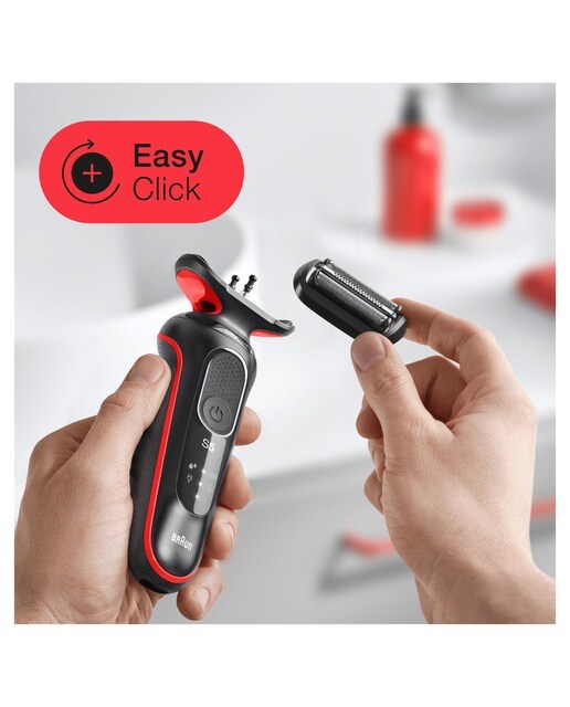 Afeitadora eléctrica Braun Series 5 51-R1000s, EasyClean, uso en seco y en mojado Negro / Rojo-5