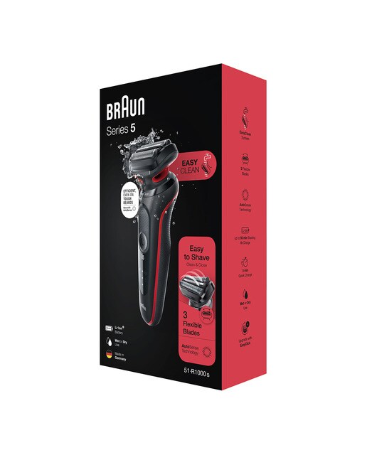 Afeitadora eléctrica Braun Series 5 51-R1000s, EasyClean, uso en seco y en mojado Negro / Rojo-9