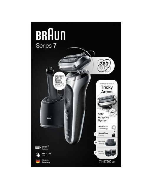 Afeitadora eléctrica Braun Series 7 71-S7500cc,G44 360° Flex, uso en seco y en mojado, con recortadora de barba, centro de limpieza SmartCare Gris-9