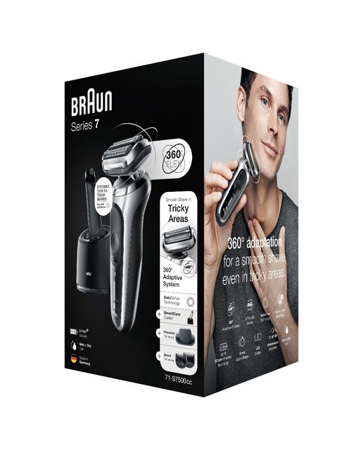 Afeitadora eléctrica Braun Series 7 71-S7500cc,G44 360° Flex, uso en seco y en mojado, con recortadora de barba, centro de limpieza SmartCare Gris-10