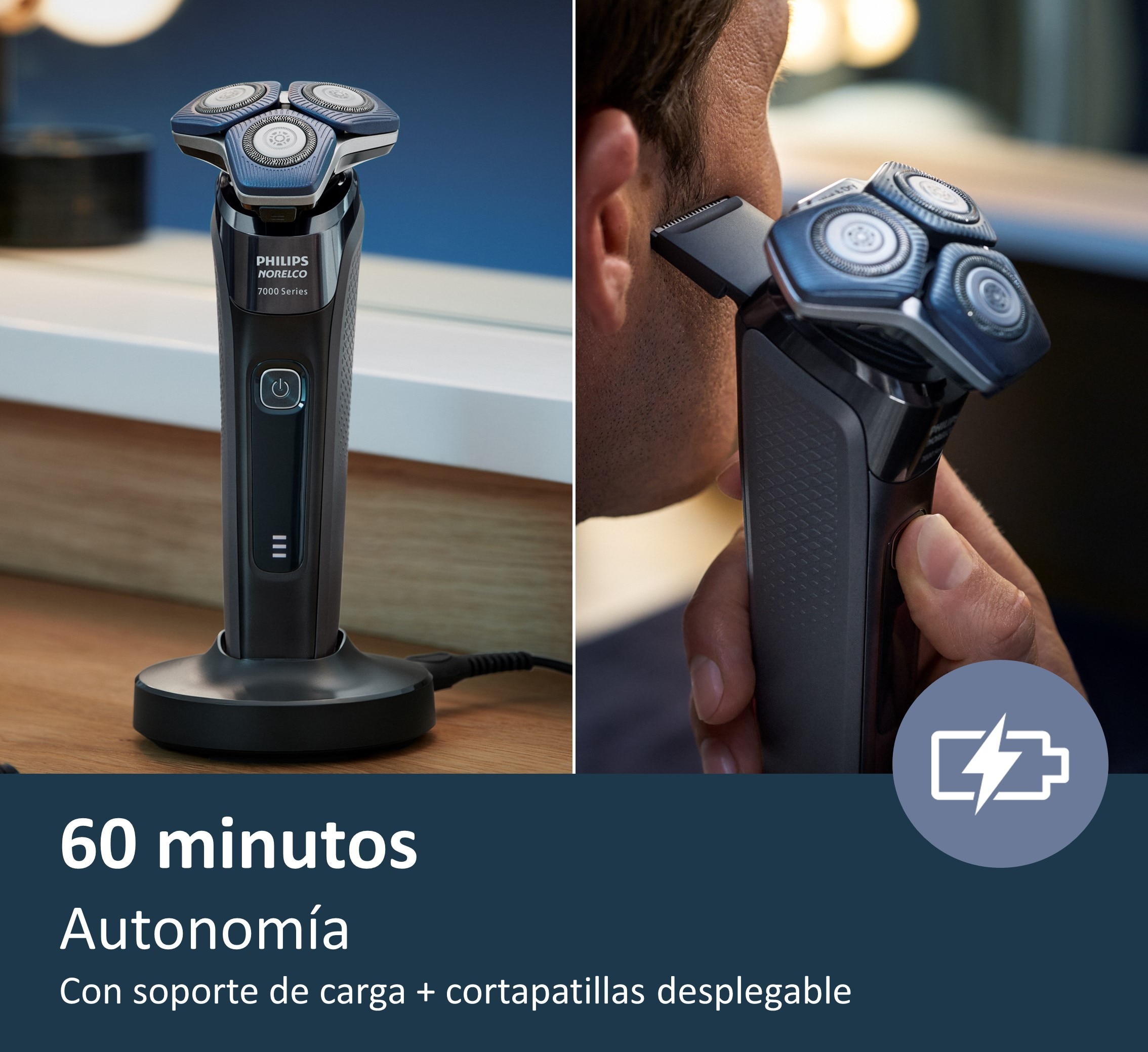 Afeitadora eléctrica Philips Serie 7000, máquina de afeitar hombre en seco y mojado, soporte de carga y funda 10
