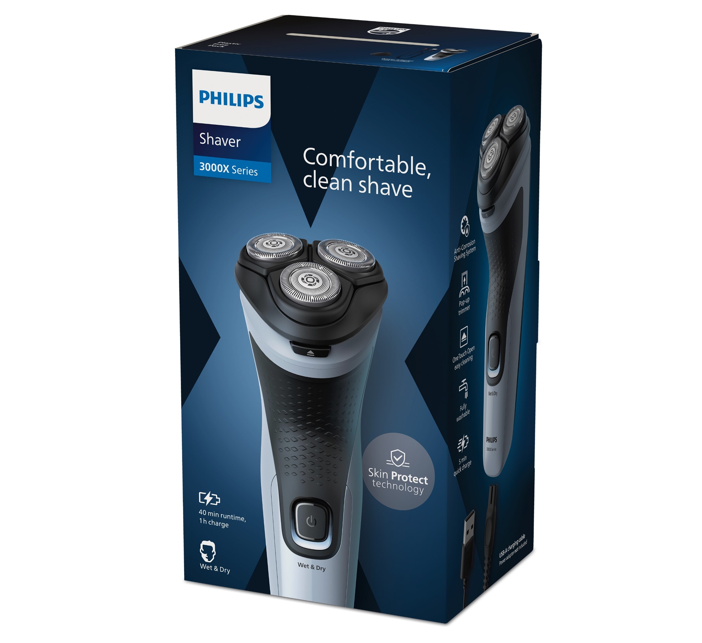 Afeitadora eléctrica Philips Serie X3000, 40 min autonomía, máquina de afeitar hombre en seco y mojado, cabezales flexibles 4D Azul celeste-11