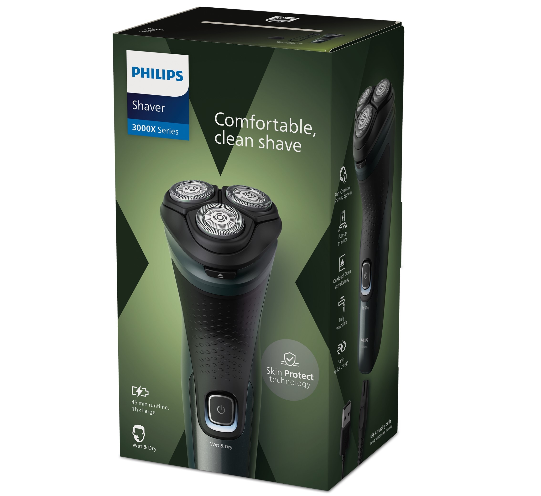 Afeitadora eléctrica Philips Serie X3000, 45 min autonomía, máquina de afeitar hombre en seco y mojado, cabezales flexibles 4D Verde refrescante oscuro-11