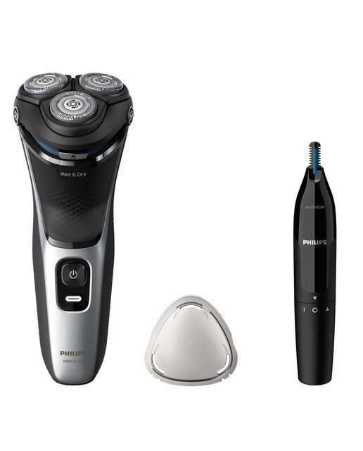 Imagen 0 de Afeitadora eléctrica Philips Serie 3000, 60 min autonomía, máquina de afeitar hombre en seco y mojado, con naricero