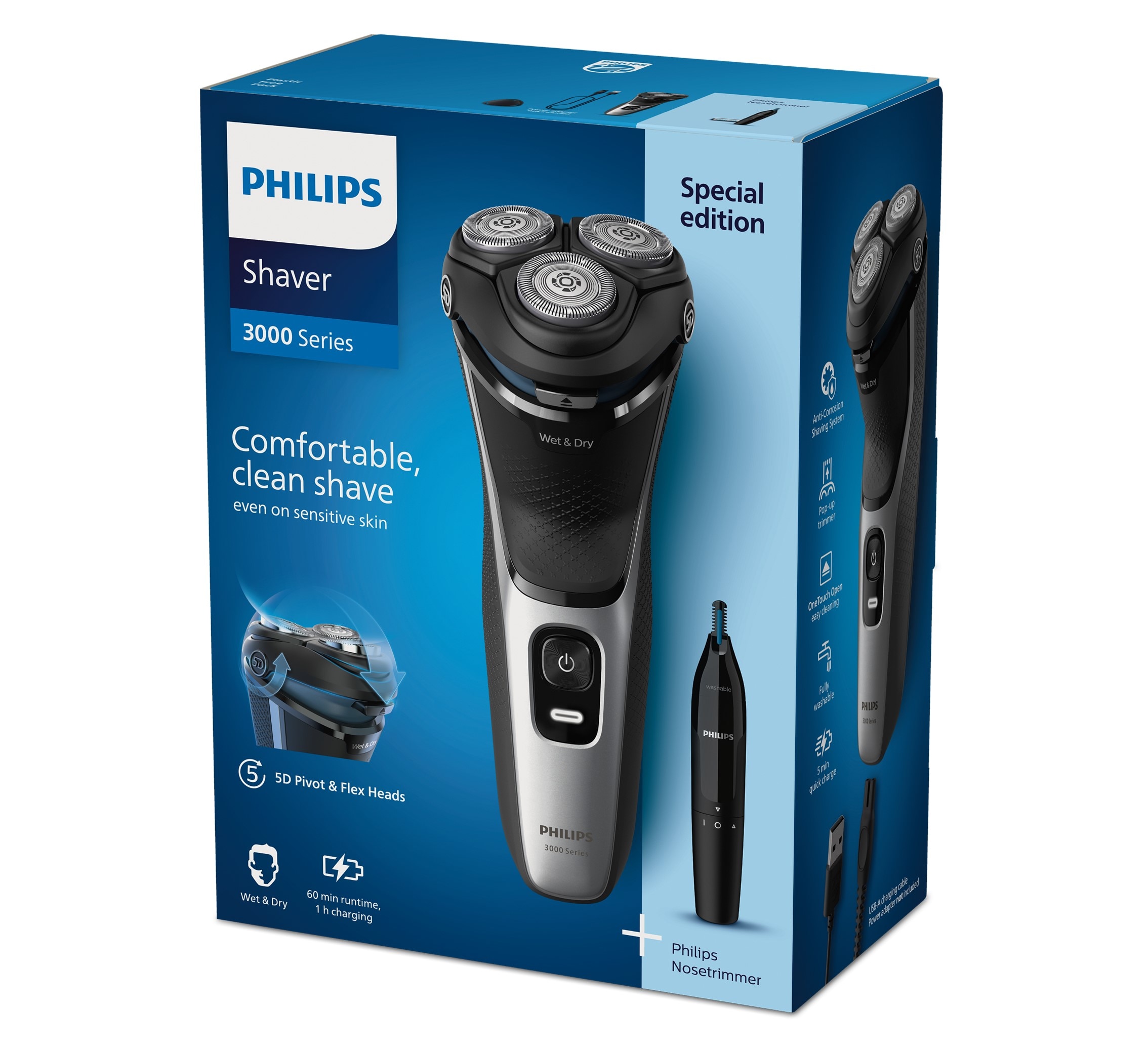 Máquina de Barbear Philips Serie 3000 S3143/02 60 Minutos de Autobomia, Uso Seco ou Húmido, Cabeças Flexíveis 5D Prata-11