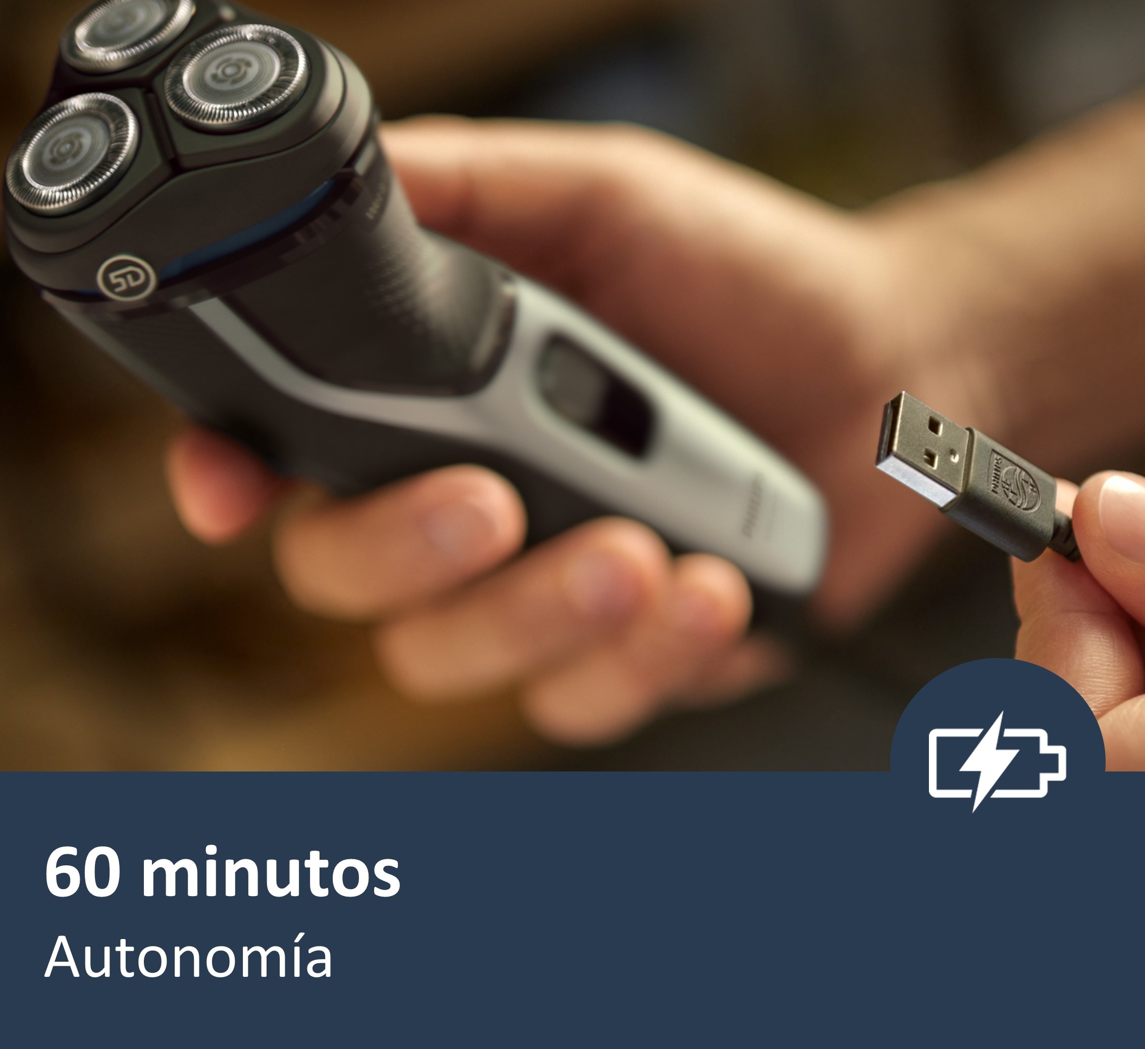 Afeitadora eléctrica Philips Serie 3000, 60 min autonomía, máquina de afeitar hombre en seco y mojado, tapa protectora y funda 10