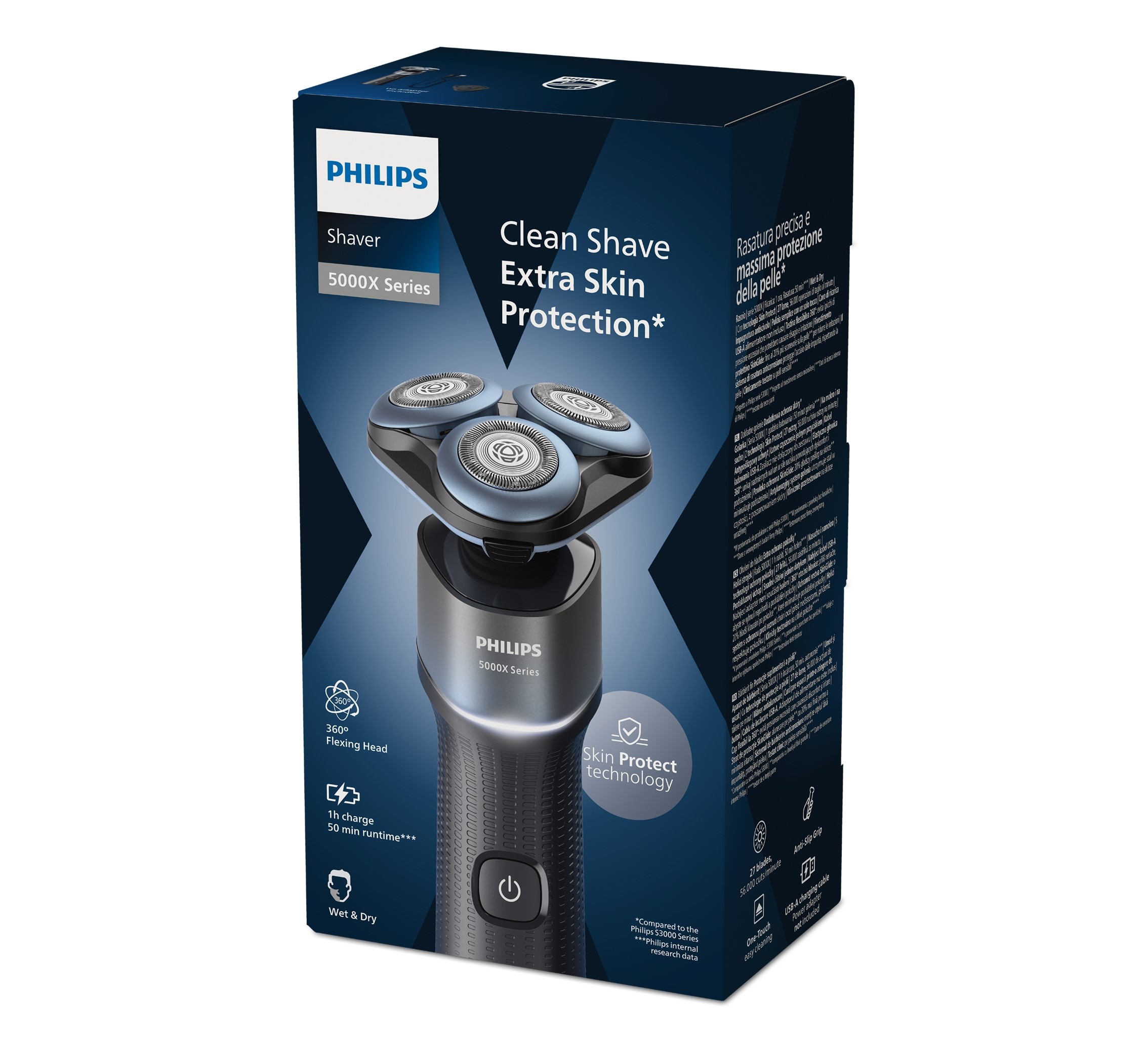 Afeitadora eléctrica Philips Serie 5000X, máquina de afeitar hombre en seco y mojado, 50 min autonomía, uso en seco y mojado 9