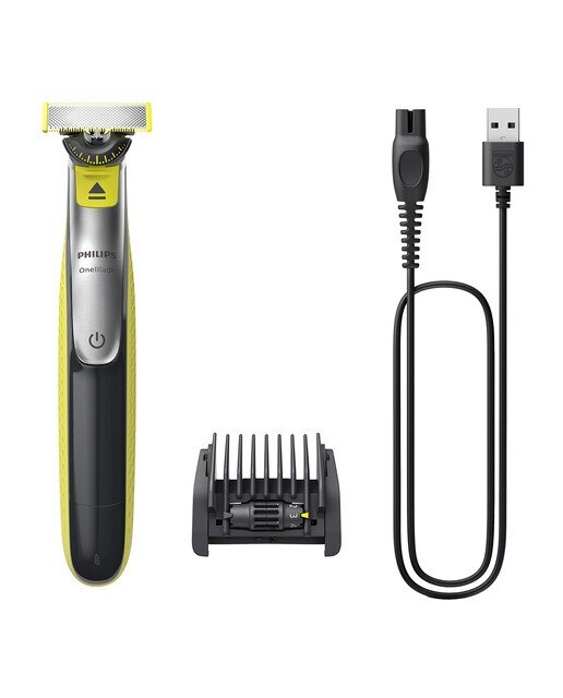 Maquinilla de afeitar Philips OneBlade Pro 360 cara, en seco y mojado, barbero con peines guía ajustable 5 en 1, 60 min Verde lima / gris marengo-1