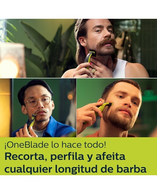 Maquinilla de afeitar Philips OneBlade Pro 360 cara, en seco y mojado, barbero con peines guía ajustable 5 en 1, 60 min Verde lima / gris marengo-2