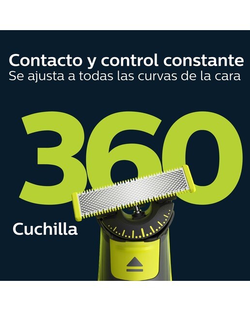 Maquinilla de afeitar Philips OneBlade Pro 360 cara, en seco y mojado, barbero con peines guía ajustable 5 en 1, 60 min Verde lima / gris marengo-3