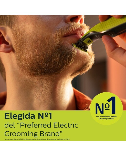 Maquinilla de afeitar Philips OneBlade Pro 360 cara, en seco y mojado, barbero con peines guía ajustable 5 en 1, 60 min Verde lima / gris marengo-4