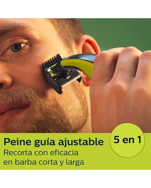 Maquinilla de afeitar Philips OneBlade Pro 360 cara, en seco y mojado, barbero con peines guía ajustable 5 en 1, 60 min Verde lima / gris marengo-5