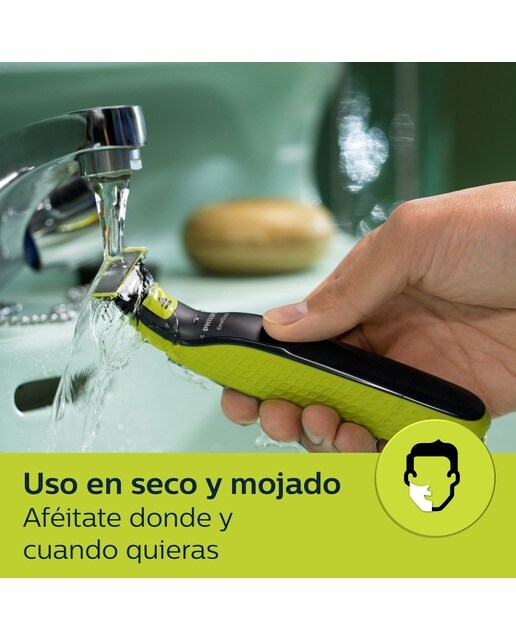 Maquinilla de afeitar Philips OneBlade Pro 360 cara, en seco y mojado, barbero con peines guía ajustable 5 en 1, 60 min Verde lima / gris marengo-6
