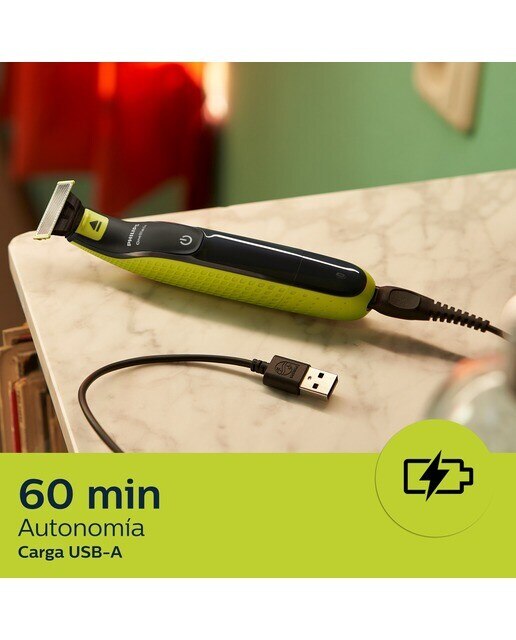 Maquinilla de afeitar Philips OneBlade Pro 360 cara, en seco y mojado, barbero con peines guía ajustable 5 en 1, 60 min Verde lima / gris marengo-8