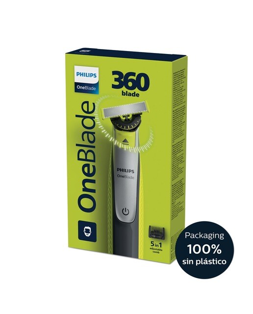 Maquinilla de afeitar Philips OneBlade Pro 360 cara, en seco y mojado, barbero con peines guía ajustable 5 en 1, 60 min Verde lima / gris marengo-9
