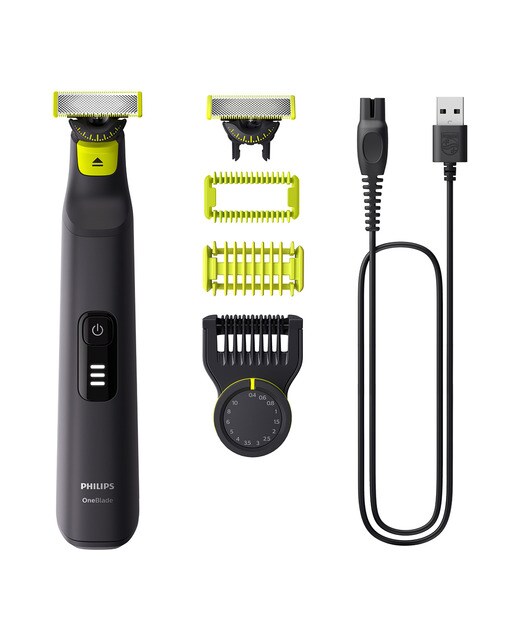 Philips - Maquinilla de afeitar Philips OneBlade Pro 360, cara y cuerpo, en seco y mojado, barbero con peine guía de 14 longitudes, 90 min.