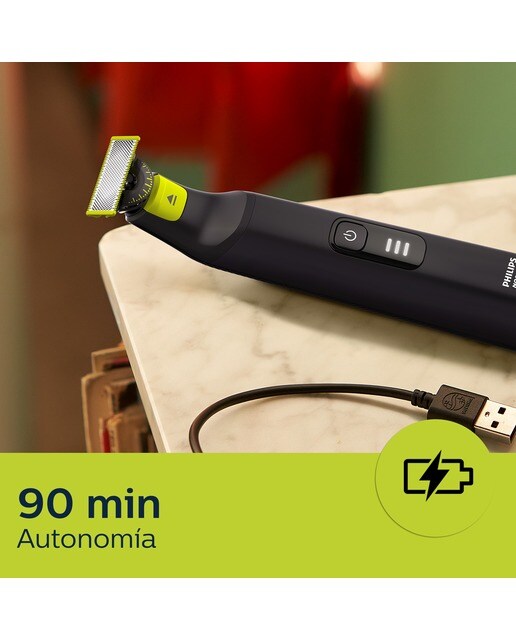 Maquinilla de afeitar Philips OneBlade Pro 360, cara y cuerpo, en seco y mojado, barbero con peine guía de 14 longitudes, 90 min - Negro Negro-9