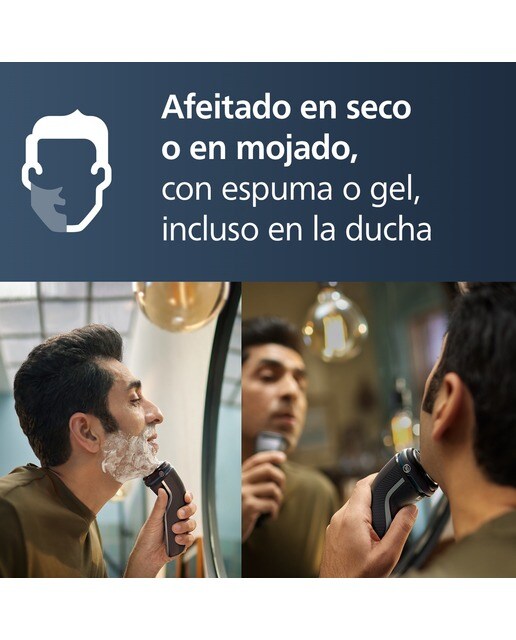 Afeitadora eléctrica Philips Serie 3000, máquina de afeitar hombre en seco y mojado, cabezales flexibles 5D, tapa protectora, 60 min autonomía - Plata brillo Plata brillo-4
