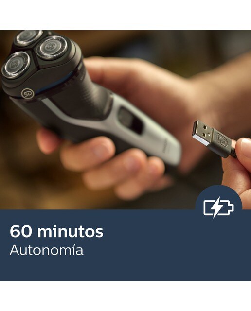 Afeitadora eléctrica Philips Serie 3000, máquina de afeitar hombre en seco y mojado, cabezales flexibles 5D, tapa protectora, 60 min autonomía - Plata brillo Plata brillo-10