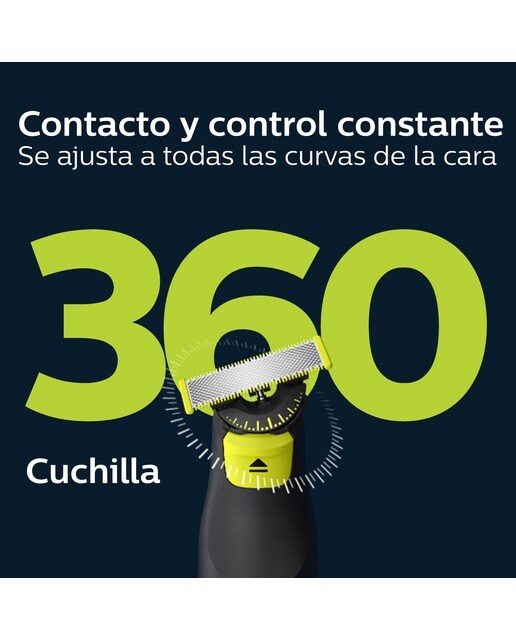 Maquinilla de afeitar Philips OneBlade Pro 360,cara y cuerpo en seco y mojado,barbero con peine guía de 20 longitudes, 120 min - Cromado Cromado-5