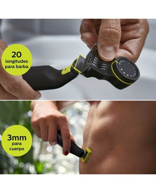 Maquinilla de afeitar Philips OneBlade Pro 360,cara y cuerpo en seco y mojado,barbero con peine guía de 20 longitudes, 120 min - Cromado Cromado-6
