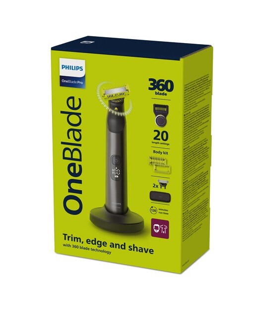 Máquina de Barbear Philips OneBlade Pro 360 QP6652/61, Rosto e Corpo, Húmido e Seco, Pente Guia de 20 Comprimentos e de 120 min Cromado-10
