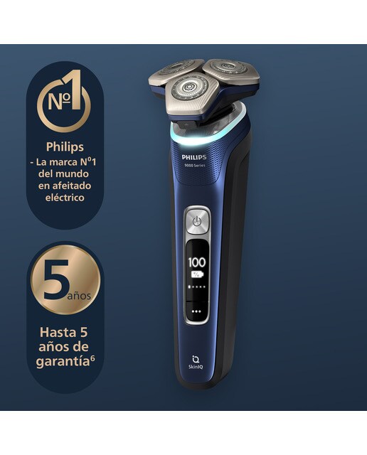 Imagen 5 de Afeitadora eléctrica Philips Serie 9000, máquina de afeitar hombre en seco y mojado, sensor de presión luminoso, centro de limpieza - Azul Adriático Azul Adriático