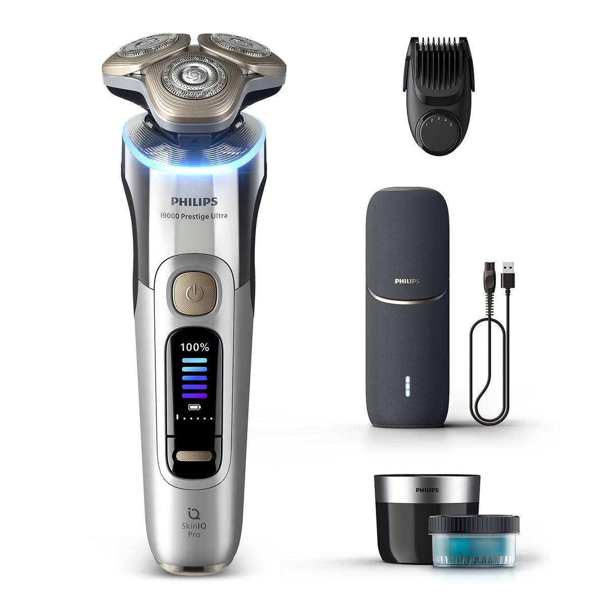 Philips – Afeitadora eléctrica Philips i9000 Prestige Ultra, máquina de afeitar hombre en seco y mojado, 5 modos de afeitado, estuche de carga UV.