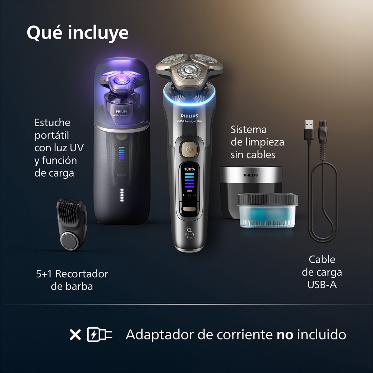 Afeitadora eléctrica Philips i9000 Prestige Ultra, máquina de afeitar hombre en seco y mojado, 5 modos de afeitado, estuche de carga UV 5