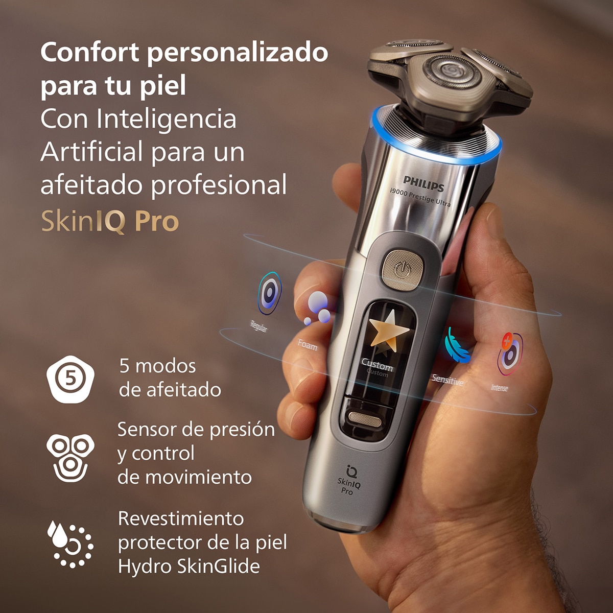 Afeitadora eléctrica Philips i9000 Prestige Ultra, máquina de afeitar hombre en seco y mojado, 5 modos de afeitado, estuche de carga UV 7