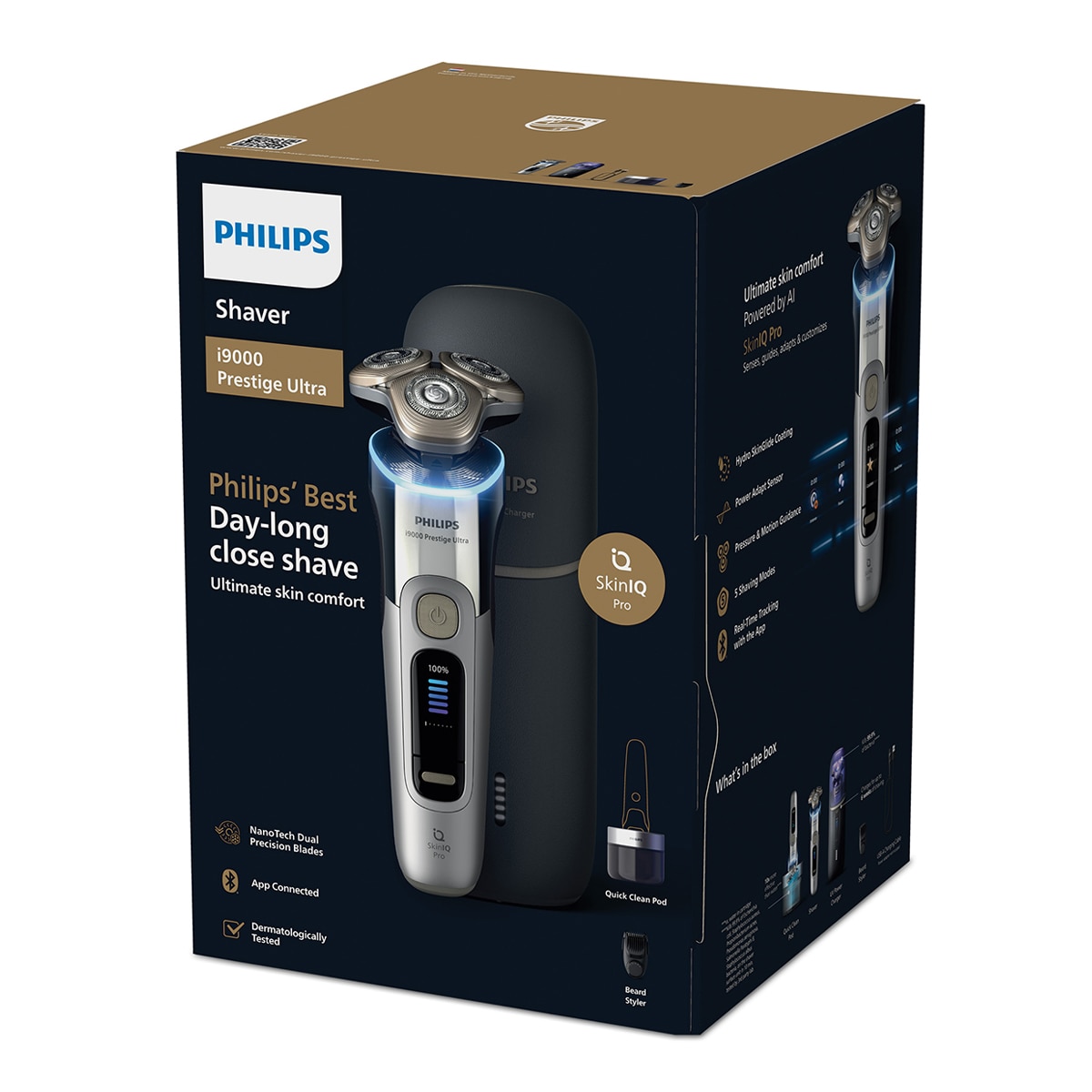 Afeitadora eléctrica Philips i9000 Prestige Ultra, máquina de afeitar hombre en seco y mojado, 5 modos de afeitado, estuche de carga UV 9