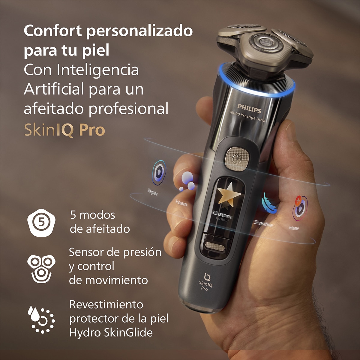 Afeitadora eléctrica Philips i9000, máquina de afeitar hombre en seco y mojado, centro de limpieza, base carga 4