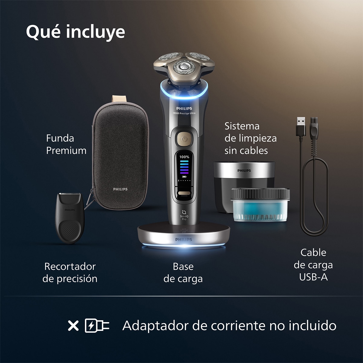 Afeitadora eléctrica Philips i9000, máquina de afeitar hombre en seco y mojado, centro de limpieza, base carga 5